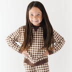 Dark Brown Gingham Bamboo French Terry Pullover