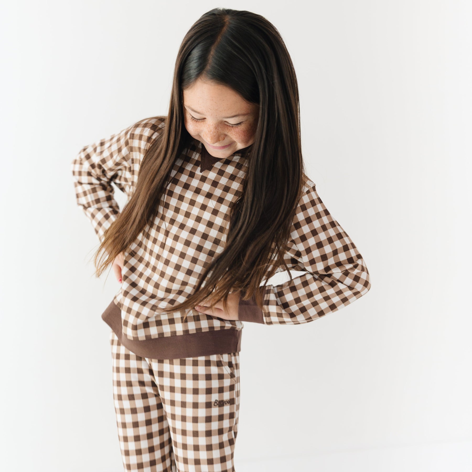 Dark Brown Gingham Bamboo French Terry Pullover
