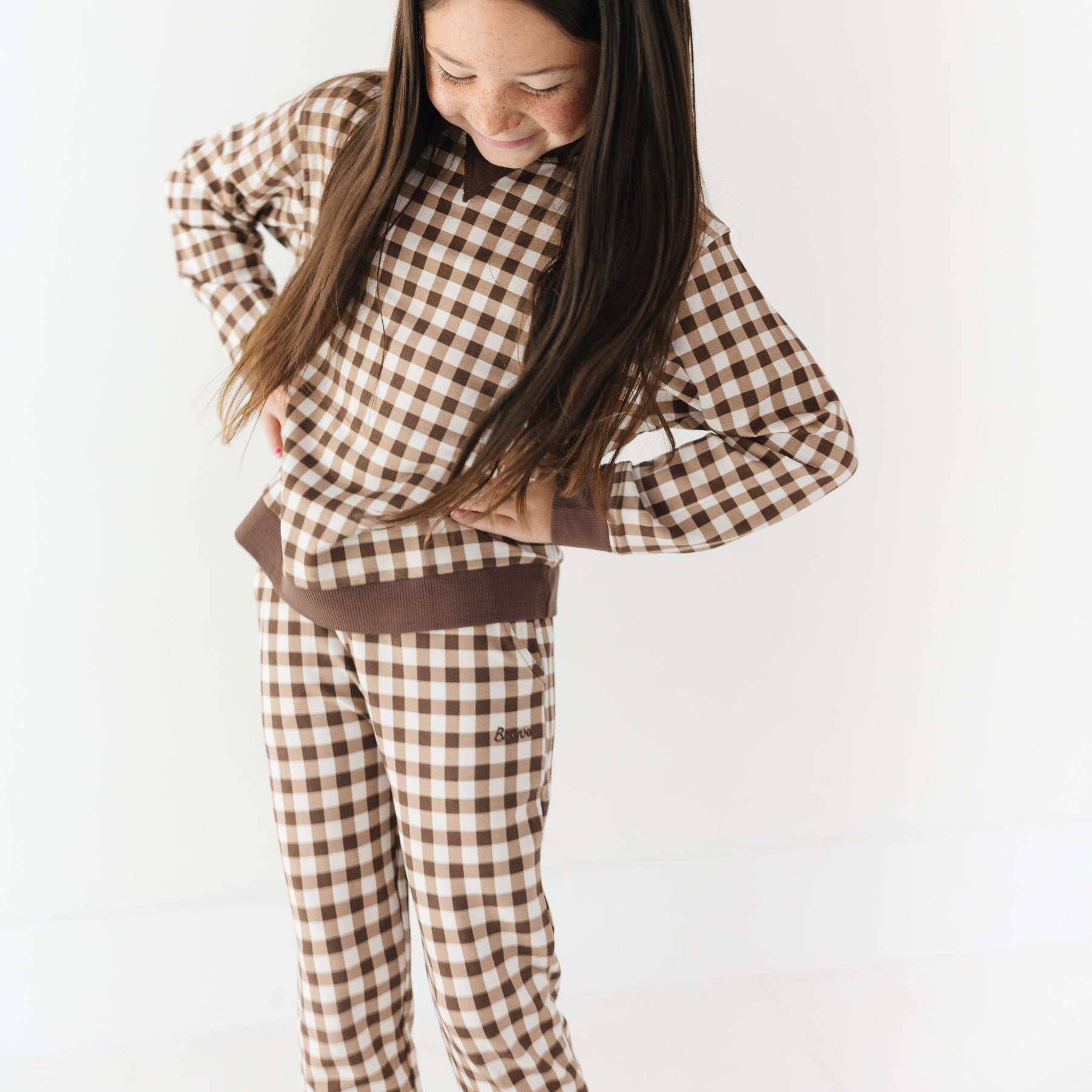 Dark Brown Gingham Bamboo French Terry Joggers