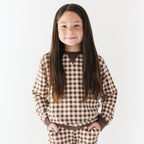Dark Brown Gingham Bamboo French Terry Pullover