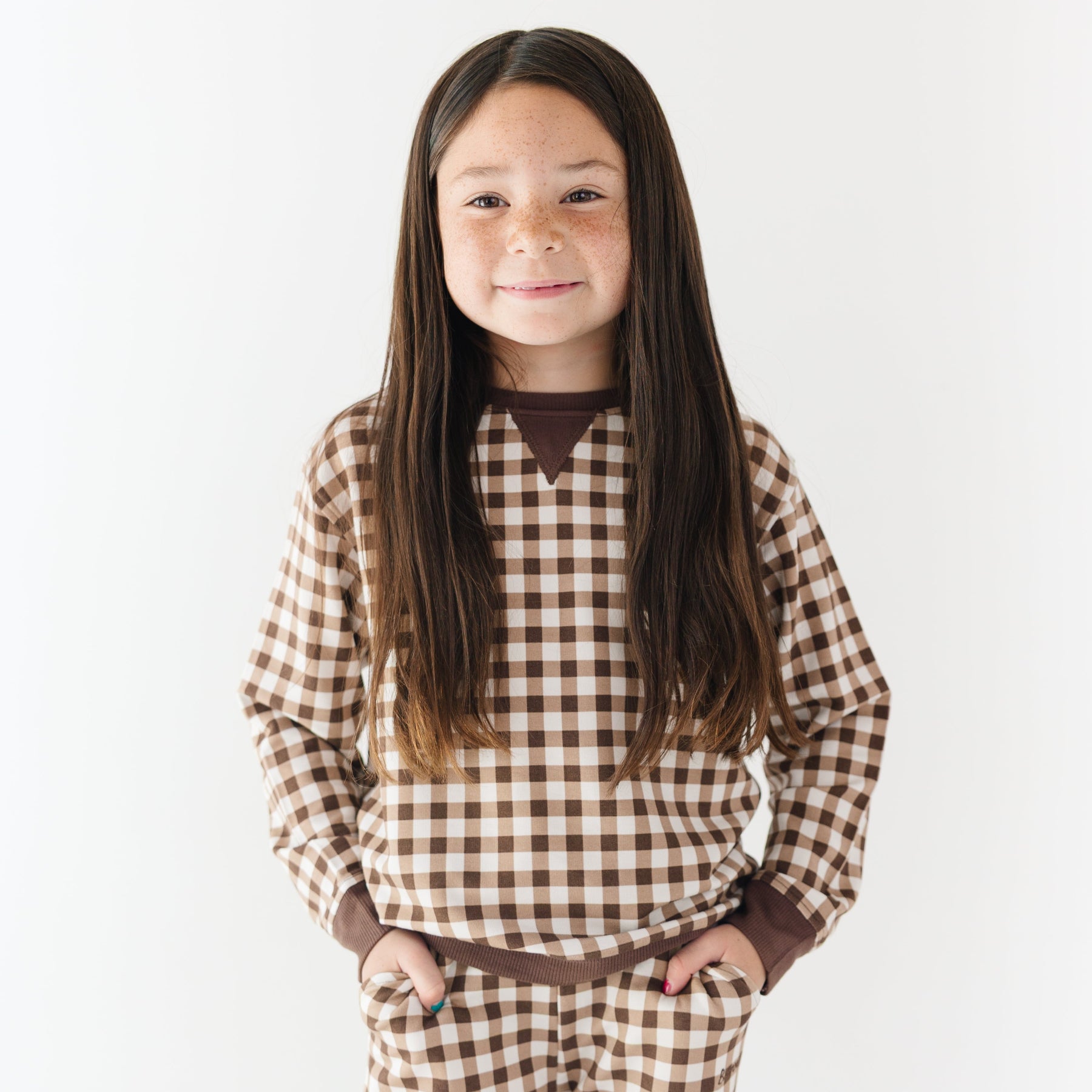 Dark Brown Gingham Bamboo French Terry Pullover