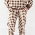 Dark Brown Gingham Bamboo French Terry Joggers