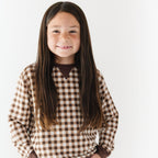 Dark Brown Gingham Bamboo French Terry Pullover