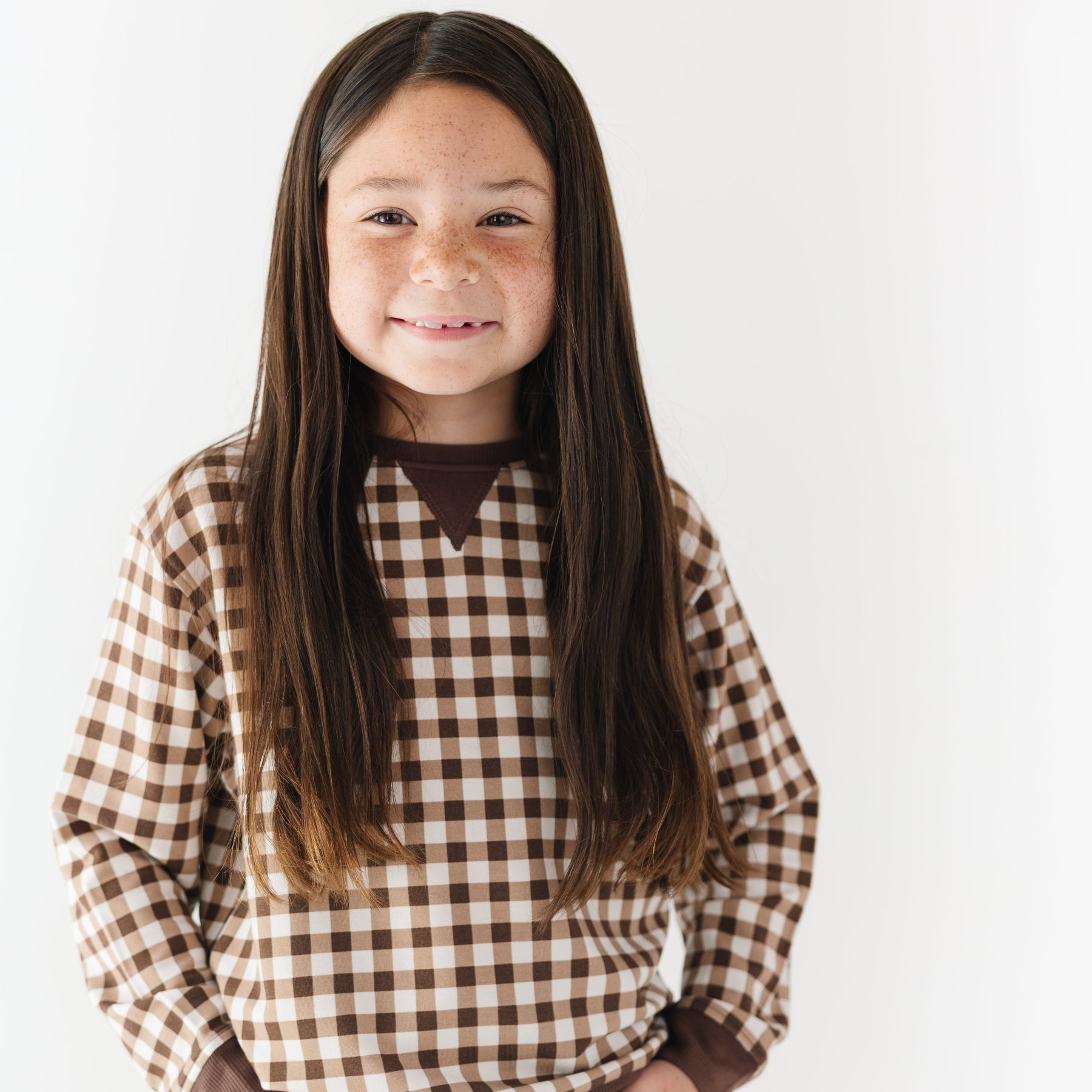 Dark Brown Gingham Bamboo French Terry Pullover