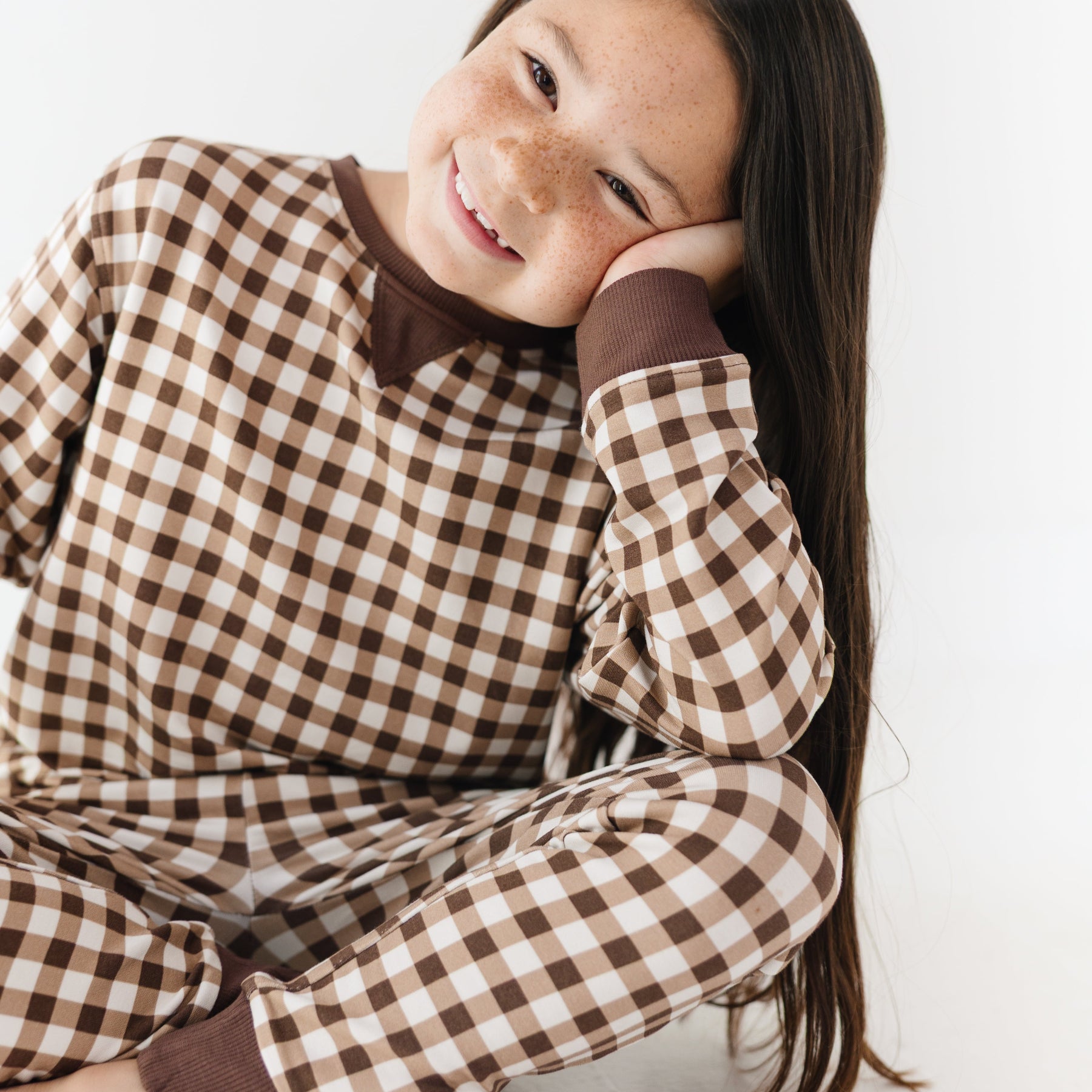 Dark Brown Gingham Bamboo French Terry Joggers