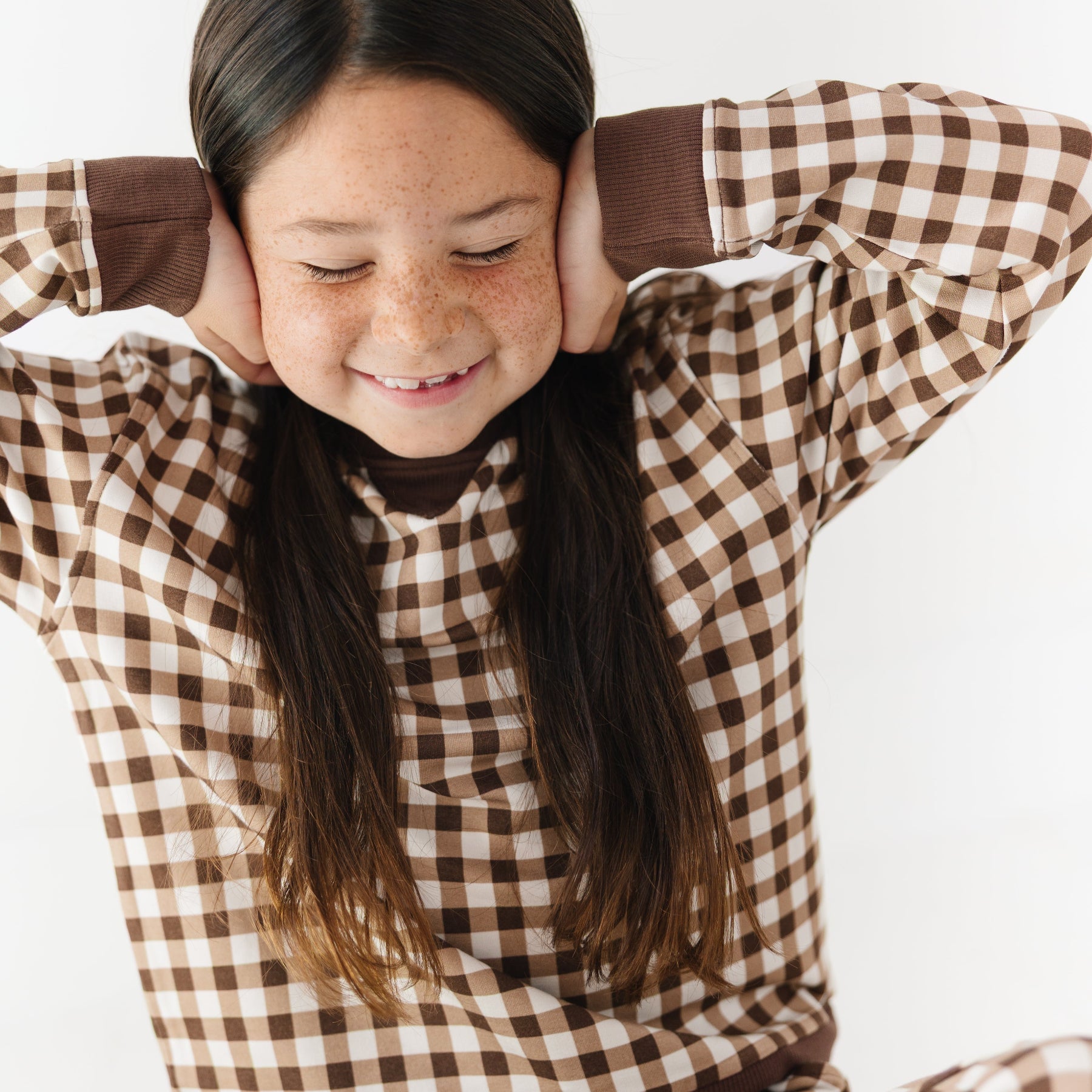 Dark Brown Gingham Bamboo French Terry Pullover