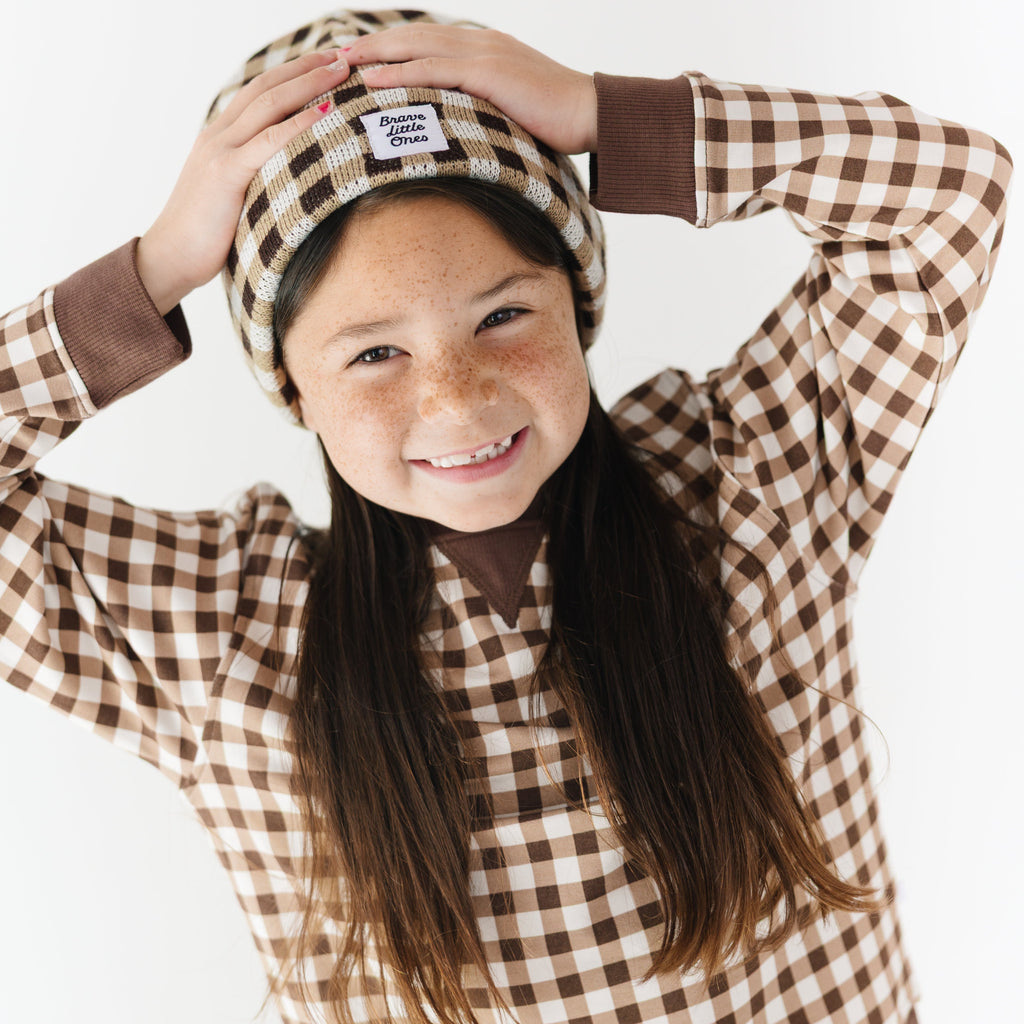 Dark Brown Gingham Bamboo French Terry Pullover