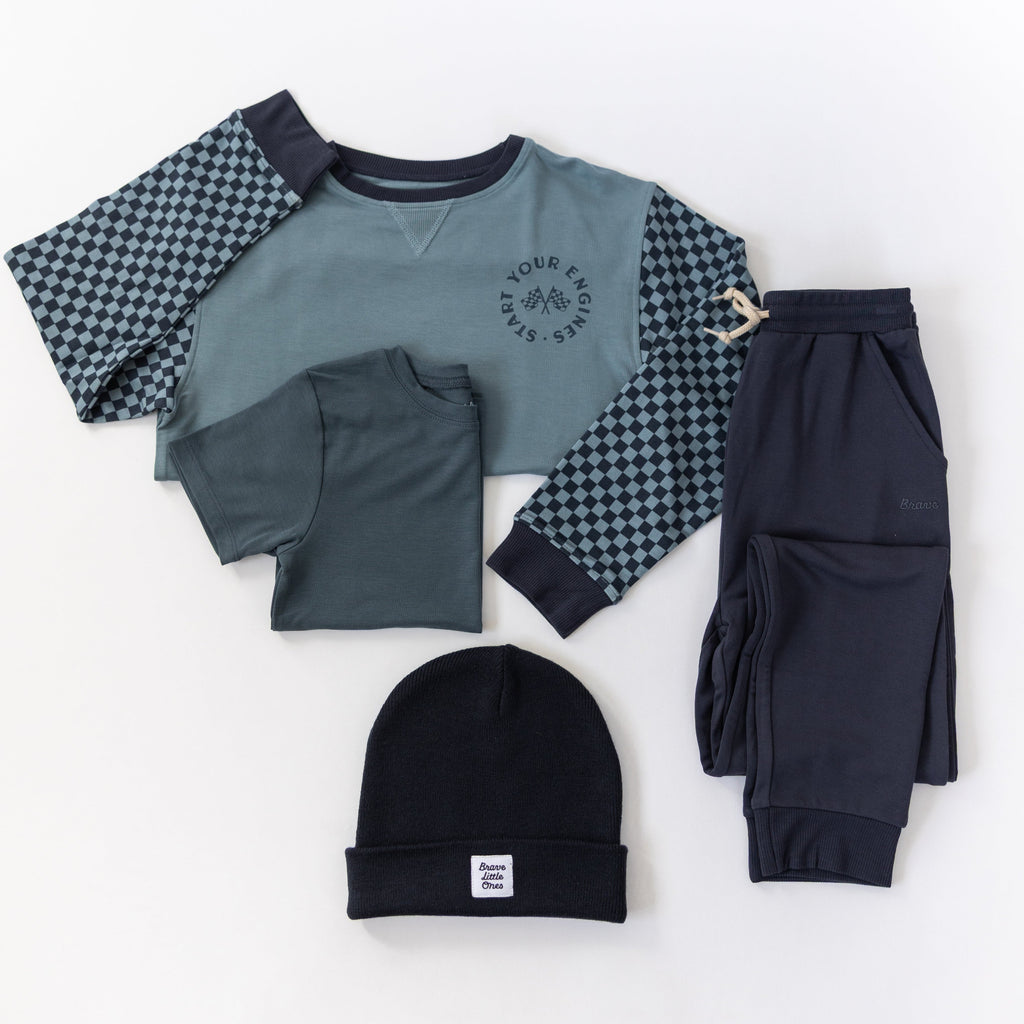 Slate Blue Start Your Engines Bamboo French Terry Pullover