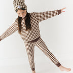 Dark Brown Gingham Bamboo French Terry Joggers