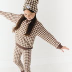 Dark Brown Gingham Bamboo French Terry Pullover