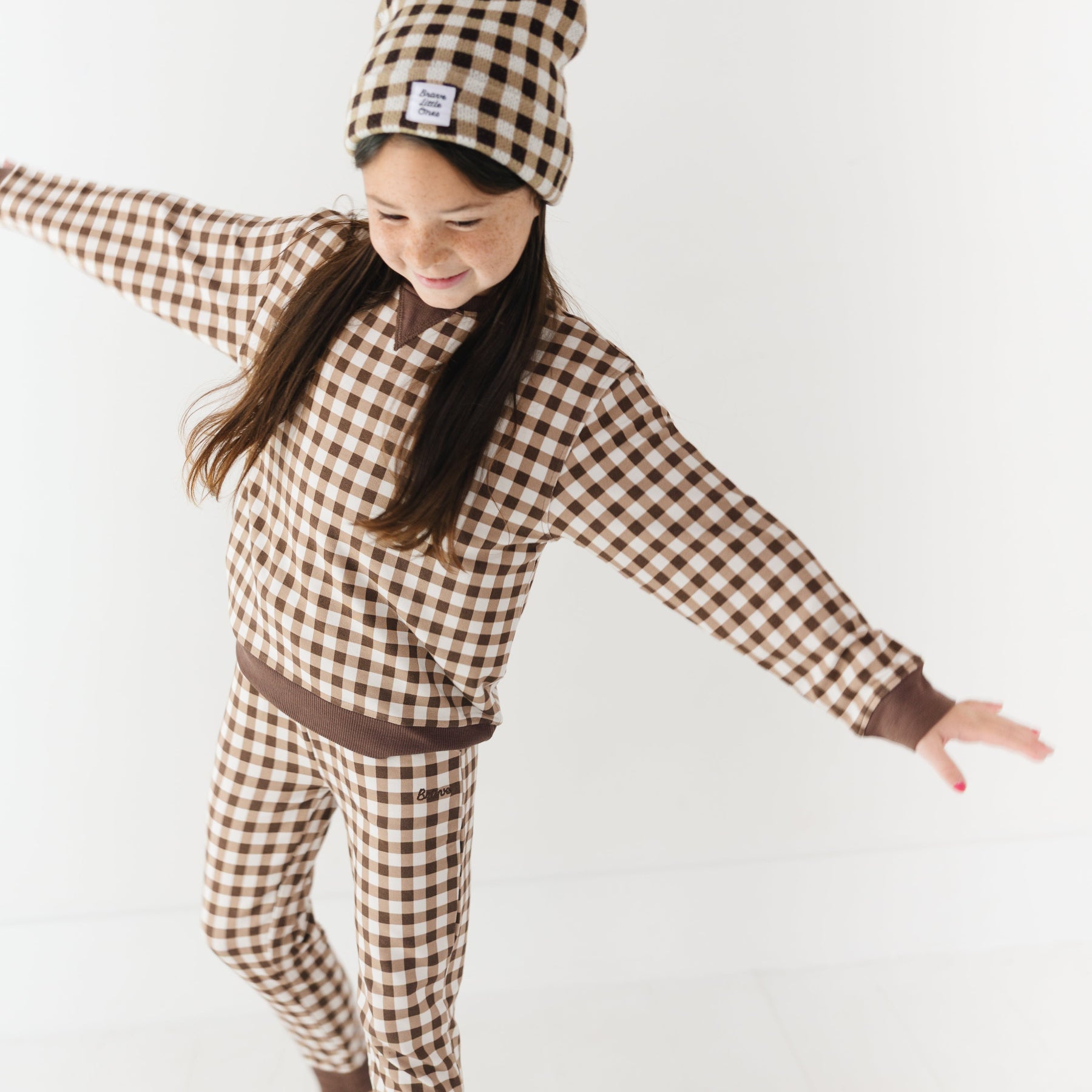 Dark Brown Gingham Bamboo French Terry Pullover