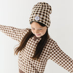 Dark Brown Gingham Knit Beanie