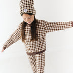 Dark Brown Gingham Bamboo French Terry Pullover