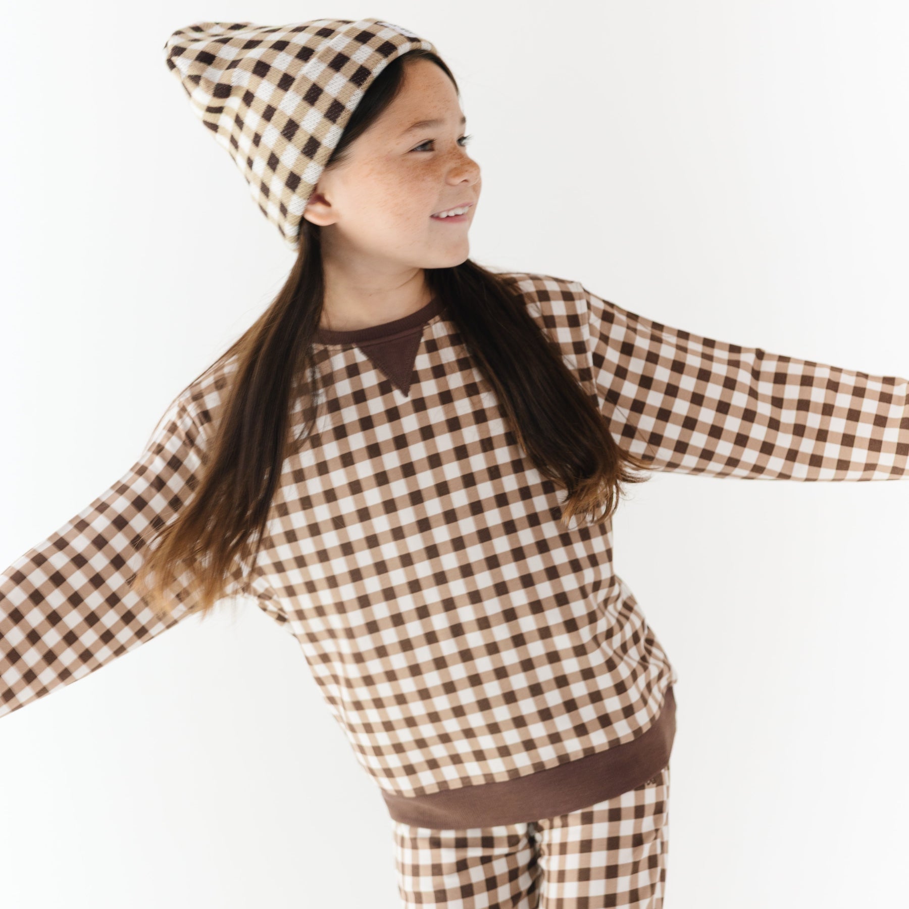 Dark Brown Gingham Bamboo French Terry Pullover