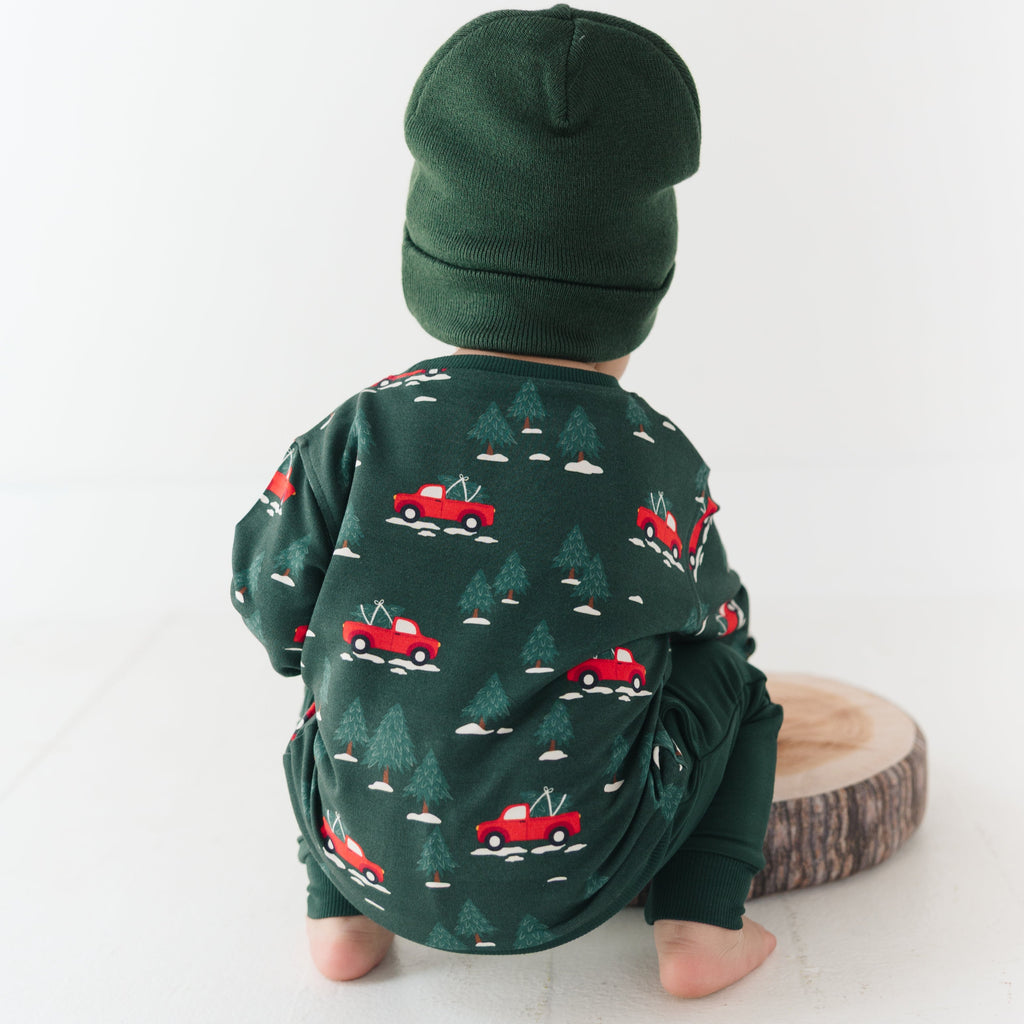 Red Christmas Trucks Bamboo French Terry Pullover and Joggers Set