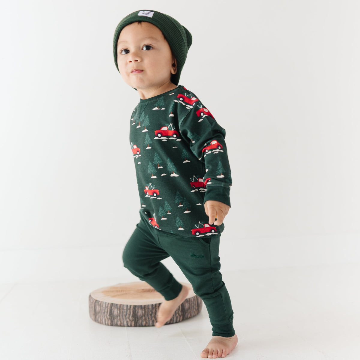 Red Christmas Trucks Bamboo French Terry Pullover