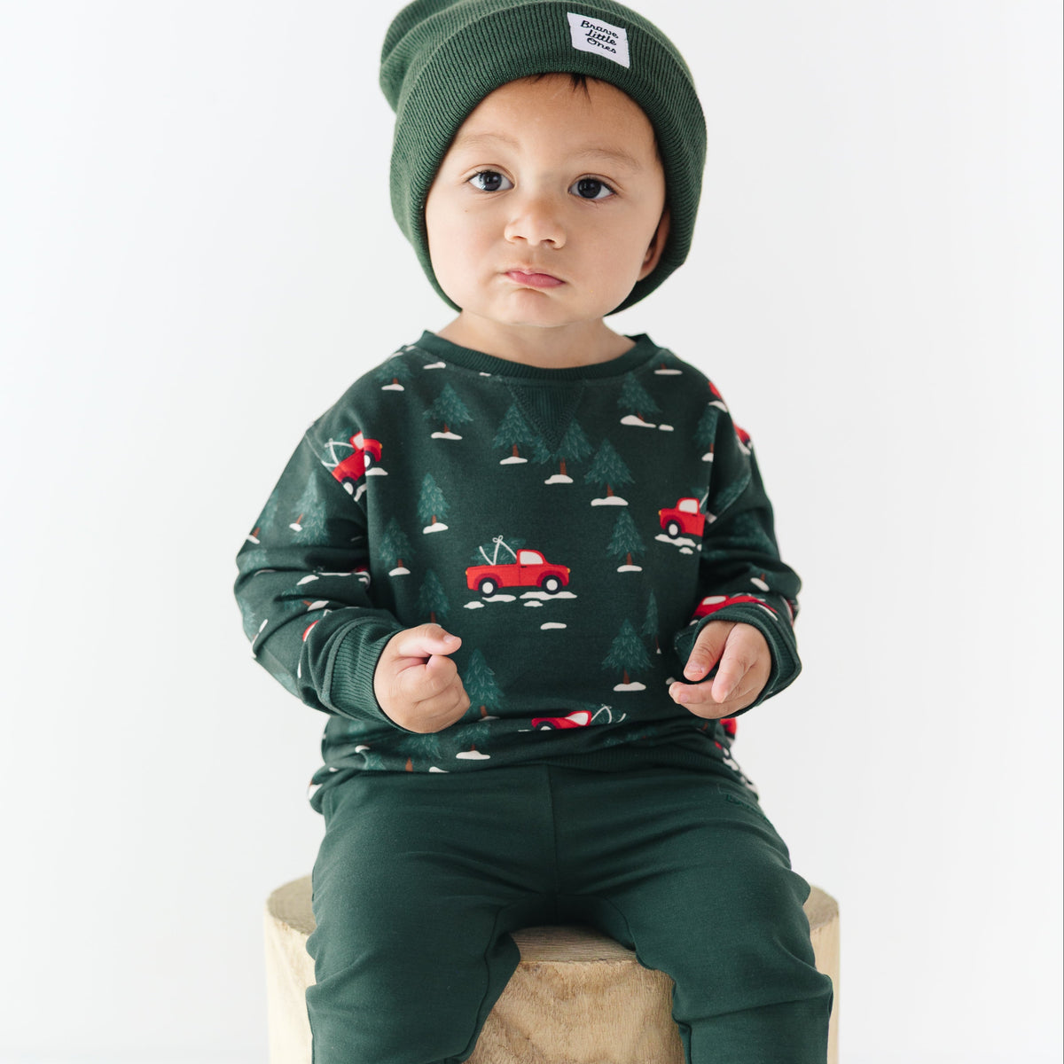 Red Christmas Trucks Bamboo French Terry Pullover and Joggers Set