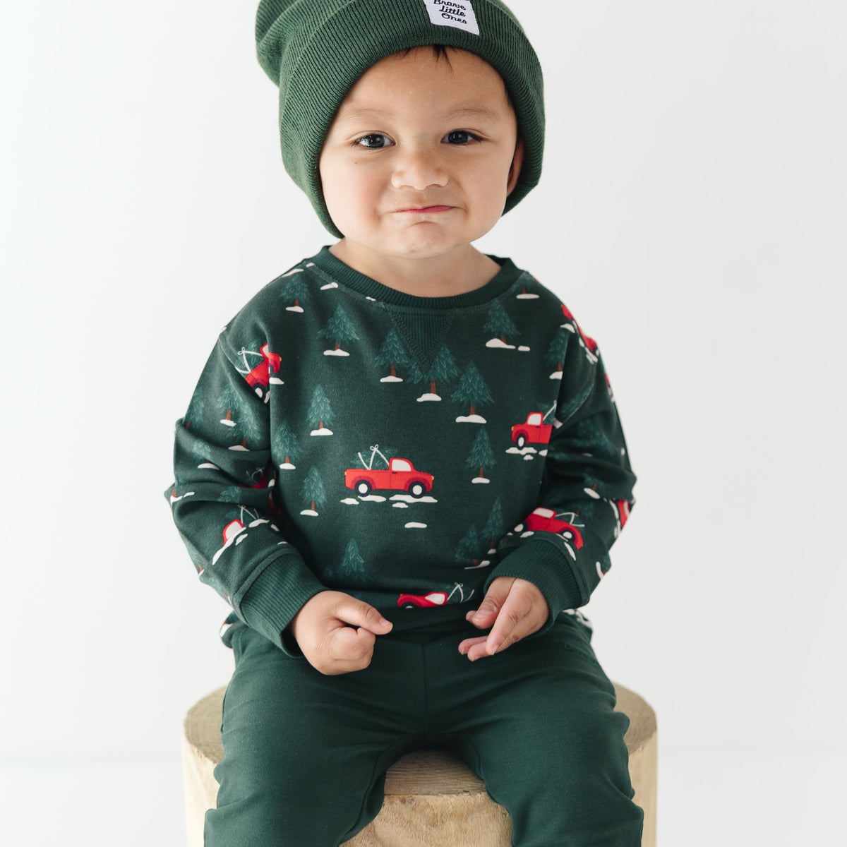 Red Christmas Trucks Bamboo French Terry Pullover and Joggers Set