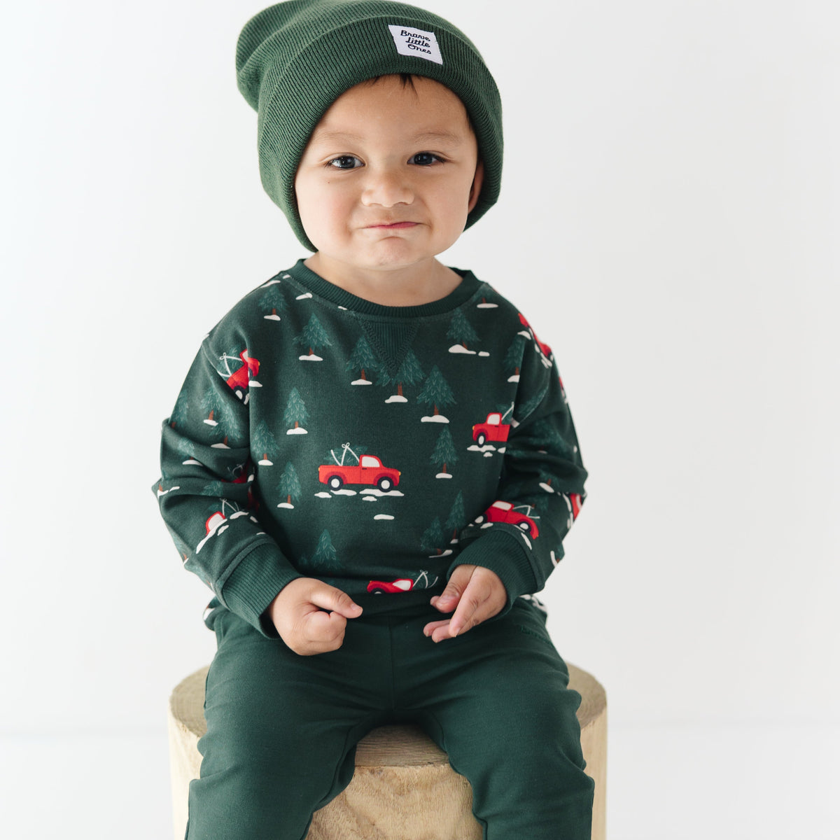 Red Christmas Trucks Bamboo French Terry Pullover