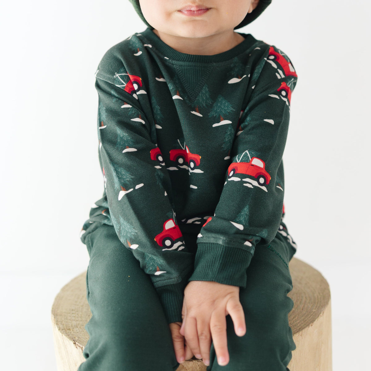 Red Christmas Trucks Bamboo French Terry Pullover and Joggers Set
