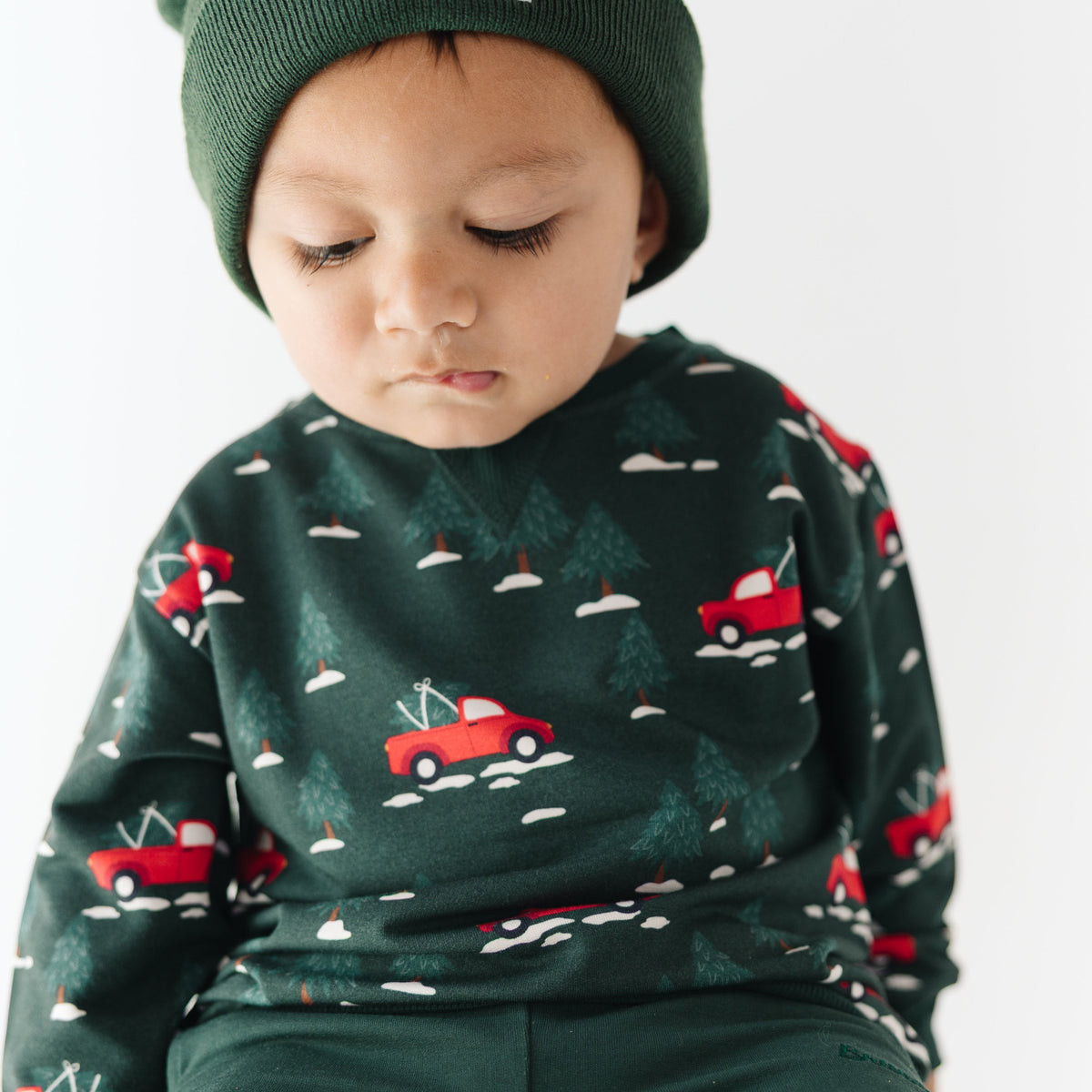 Red Christmas Trucks Bamboo French Terry Pullover and Joggers Set