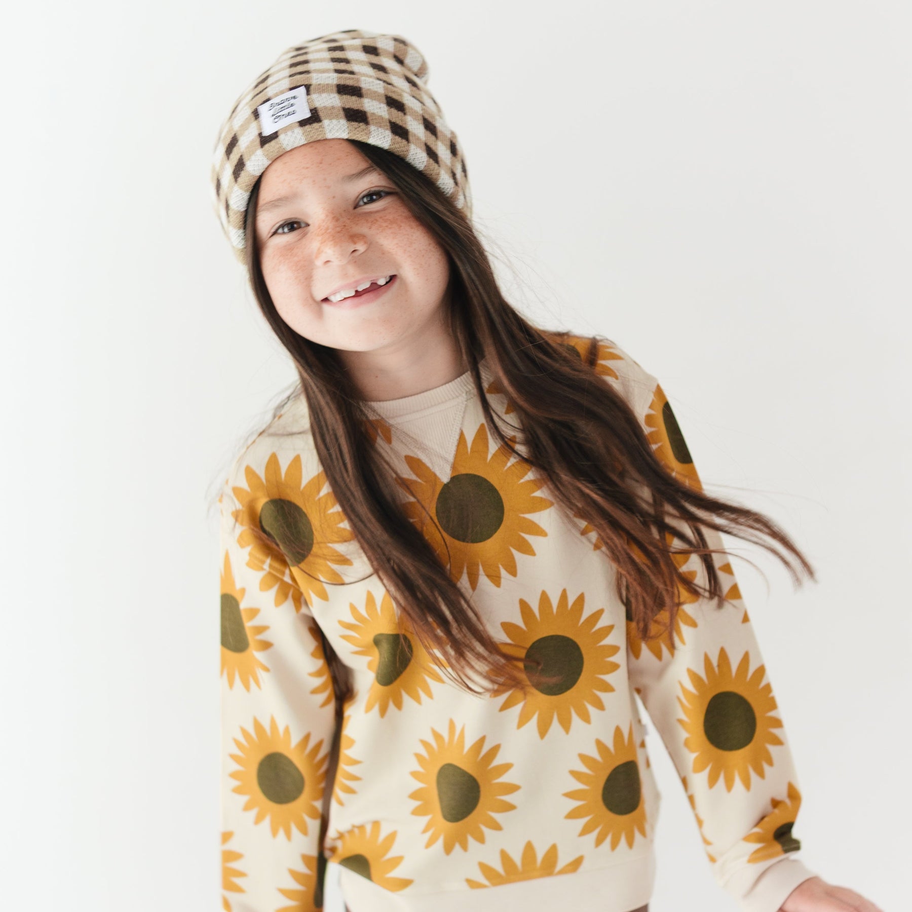 Dark Brown Gingham Knit Beanie