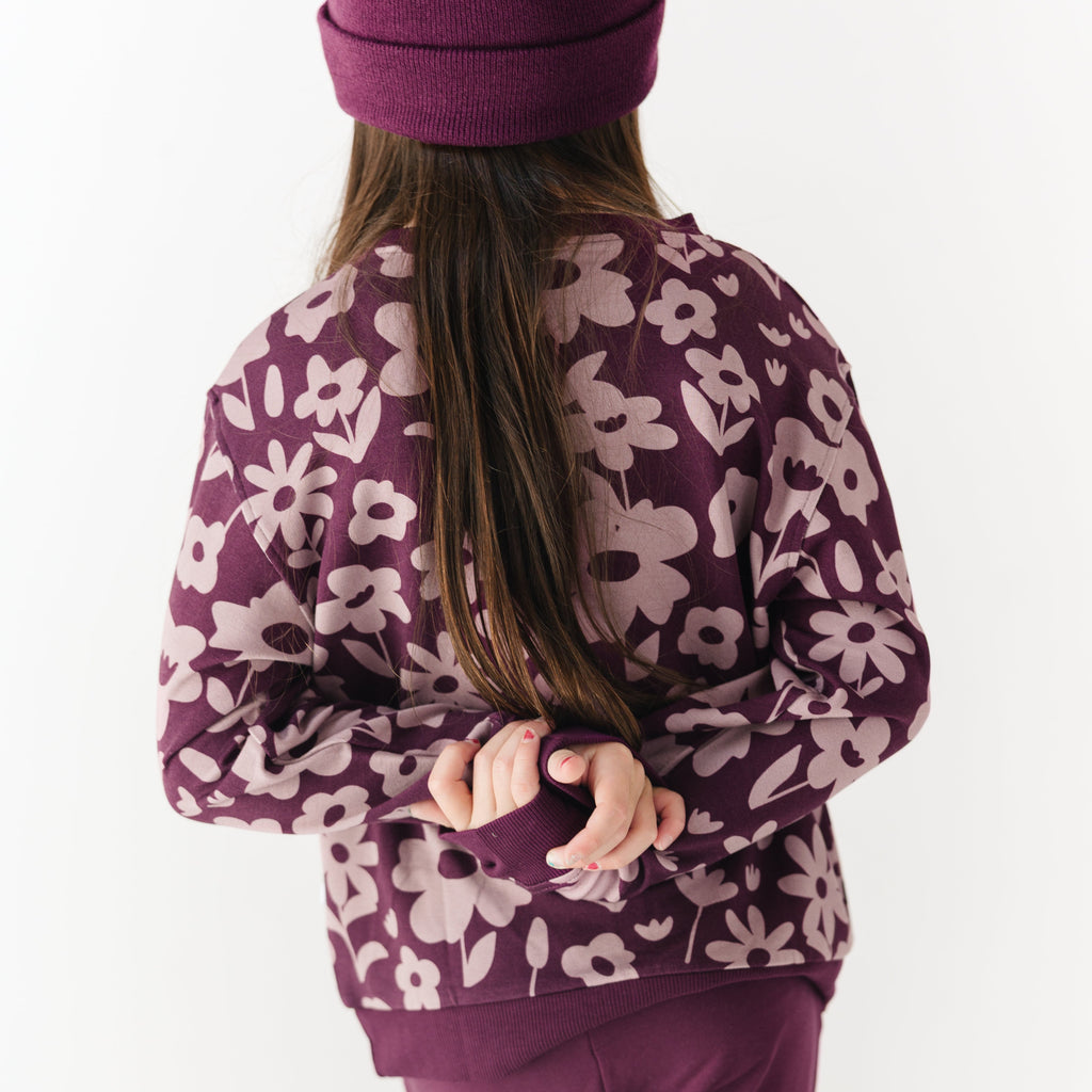 Deep Plum Floral Bamboo French Terry Pullover