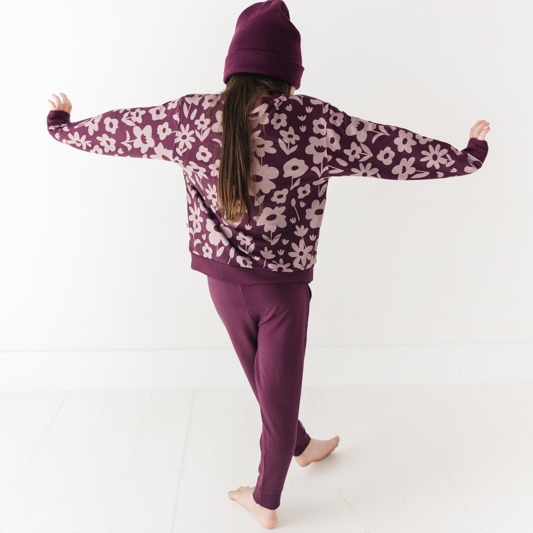 Deep Plum Floral Bamboo French Terry Pullover & Jogger Set