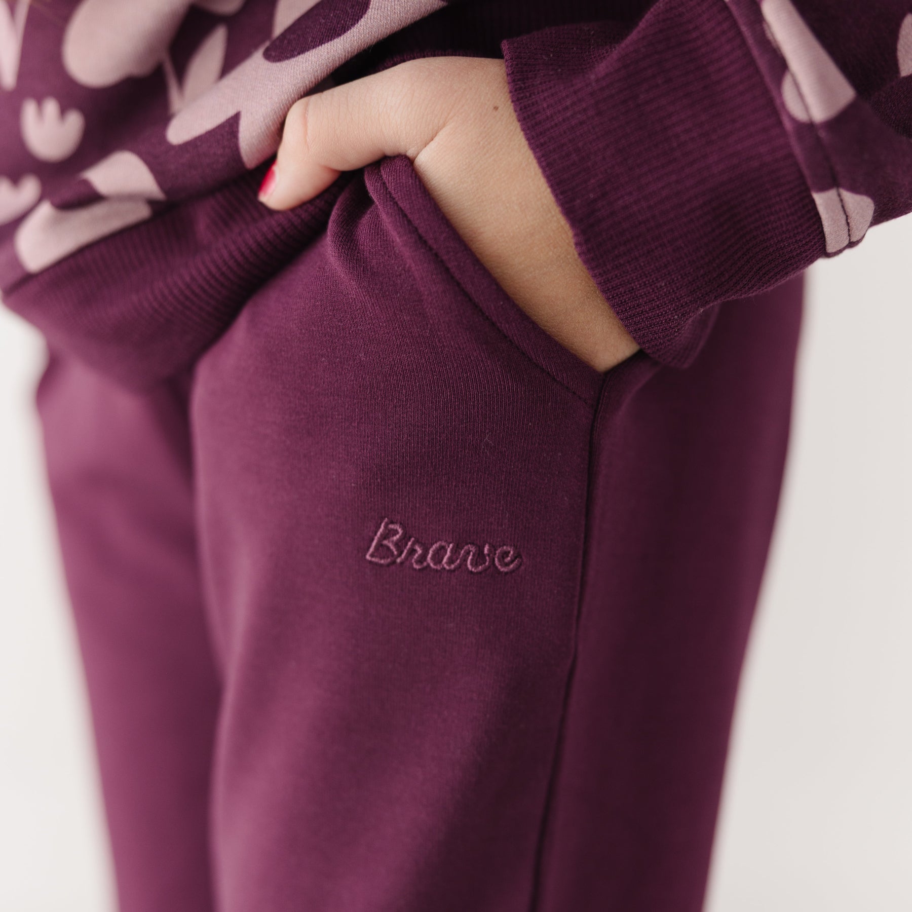 Deep Plum Floral Bamboo French Terry Pullover & Jogger Set