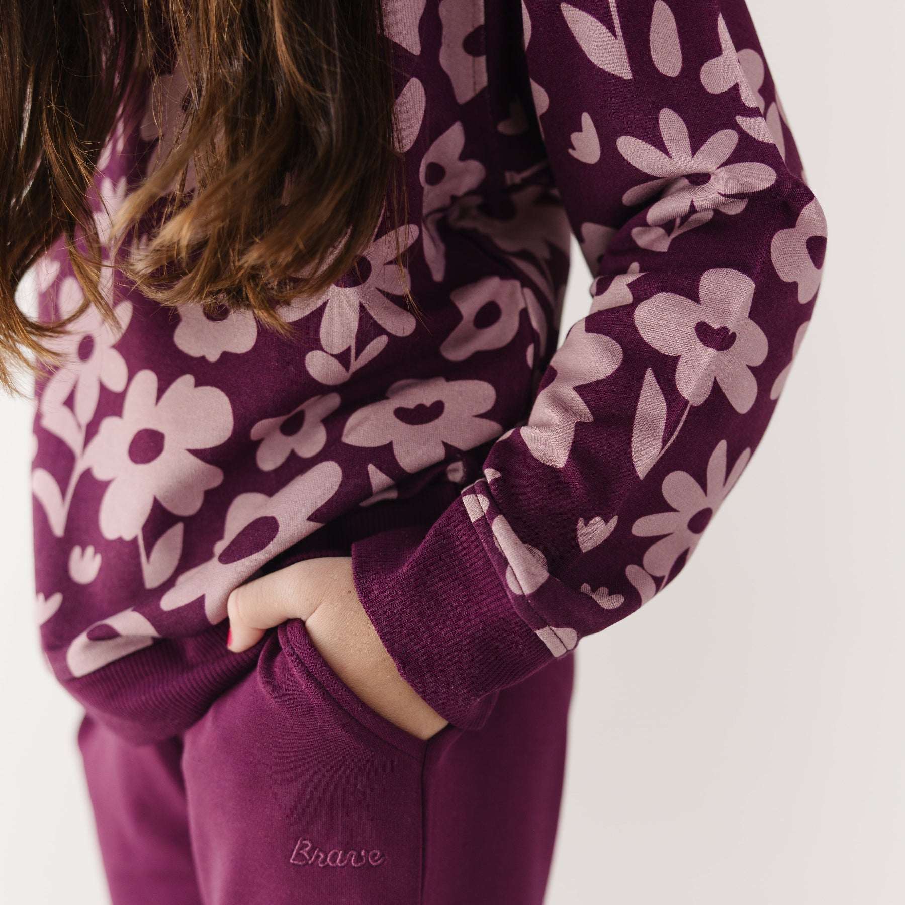 Deep Plum Floral Bamboo French Terry Pullover & Jogger Set