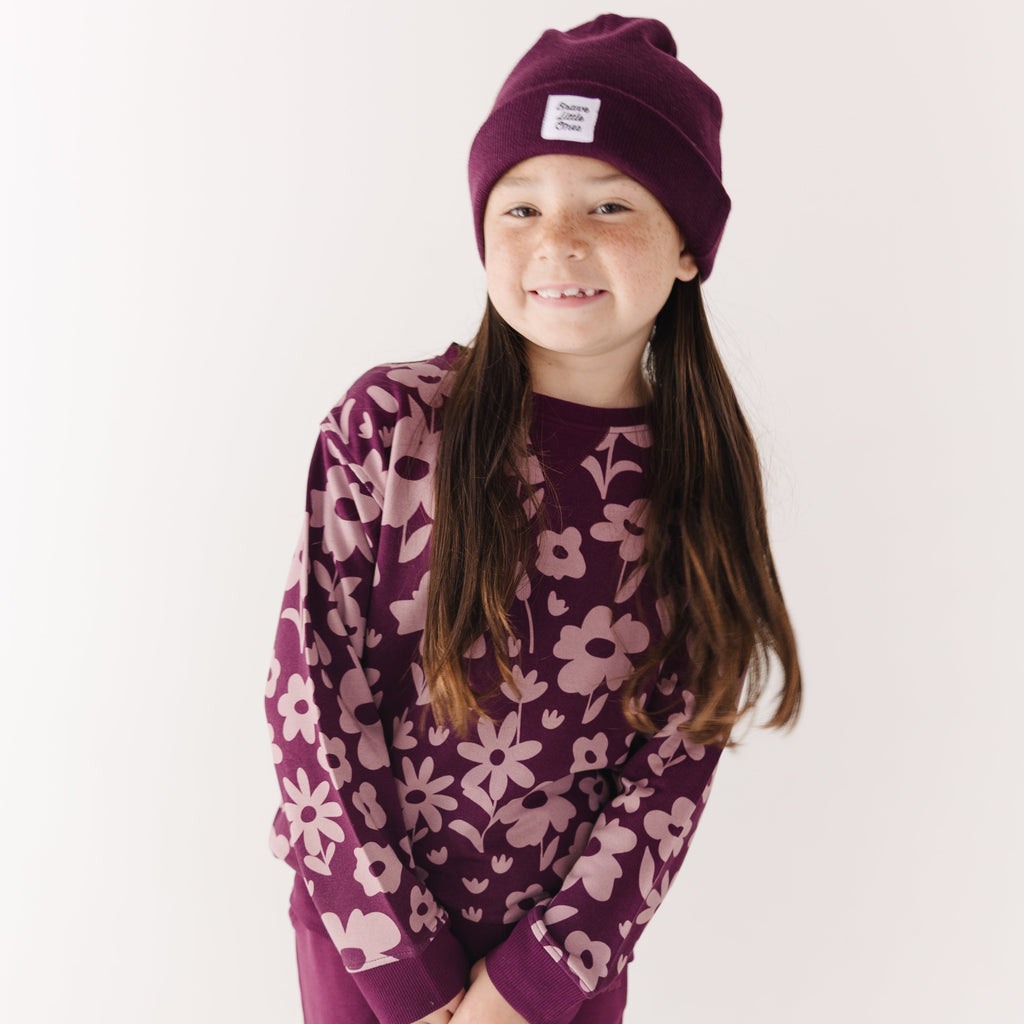 Deep Plum Floral Bamboo French Terry Pullover & Jogger Set