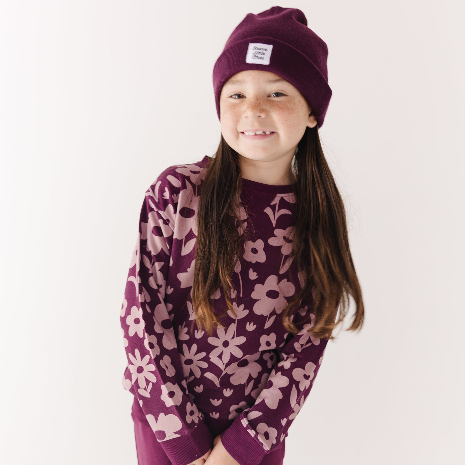 Deep Plum Floral Bamboo French Terry Pullover & Jogger Set