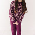 Deep Plum Floral Bamboo French Terry Pullover & Jogger Set