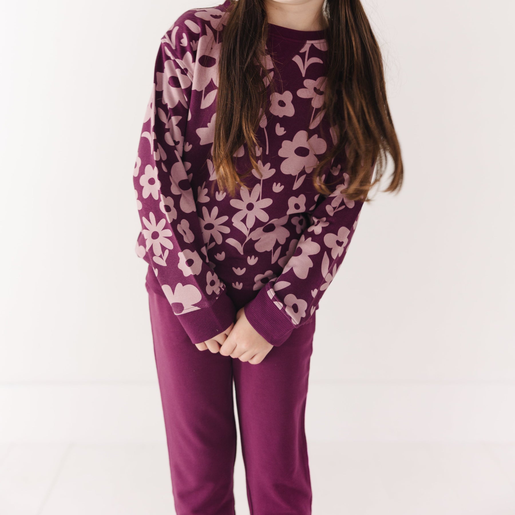Deep Plum Floral Bamboo French Terry Pullover & Jogger Set