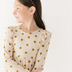 Sunflowers Small Ribbed Ruffle Long Sleeve Dress