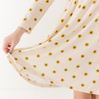 Sunflowers Small Ribbed Ruffle Long Sleeve Dress