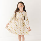 Sunflowers Small Ribbed Ruffle Long Sleeve Dress