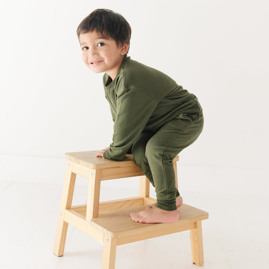 Olive with Brave Embroidered Bamboo French Terry Pullover