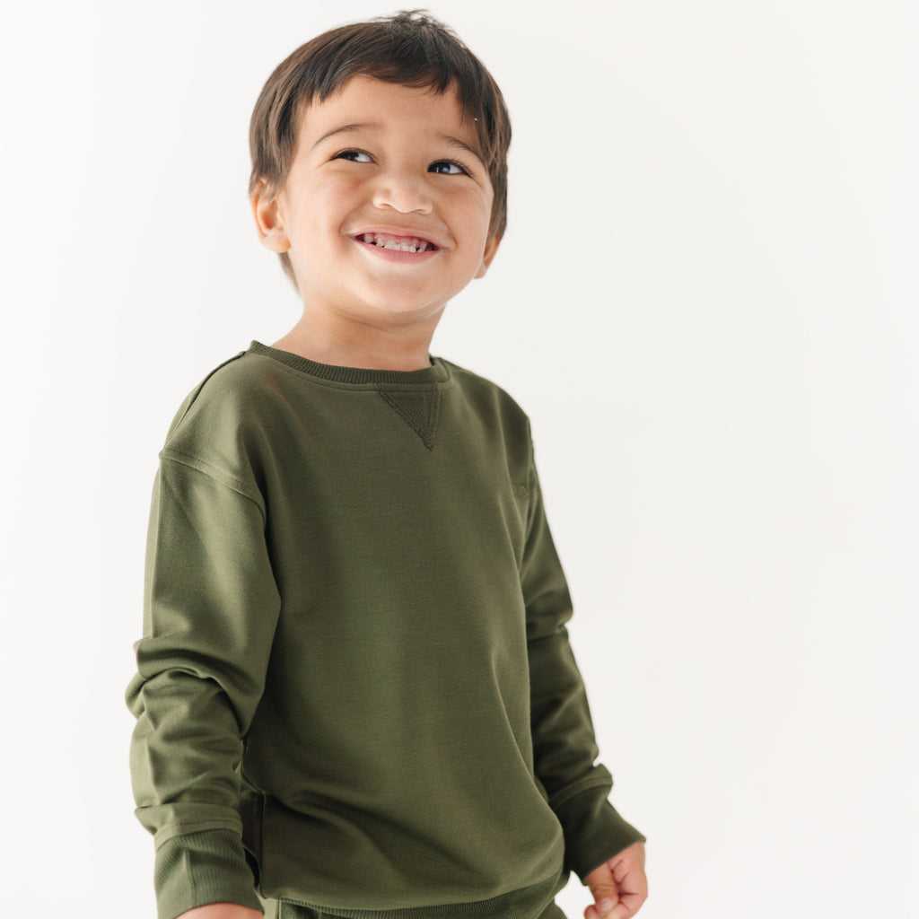 Olive with Brave Embroidered Bamboo French Terry Pullover