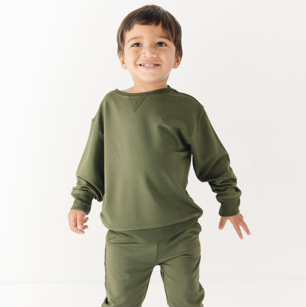 Olive with Brave Embroidered Bamboo French Terry Pullover