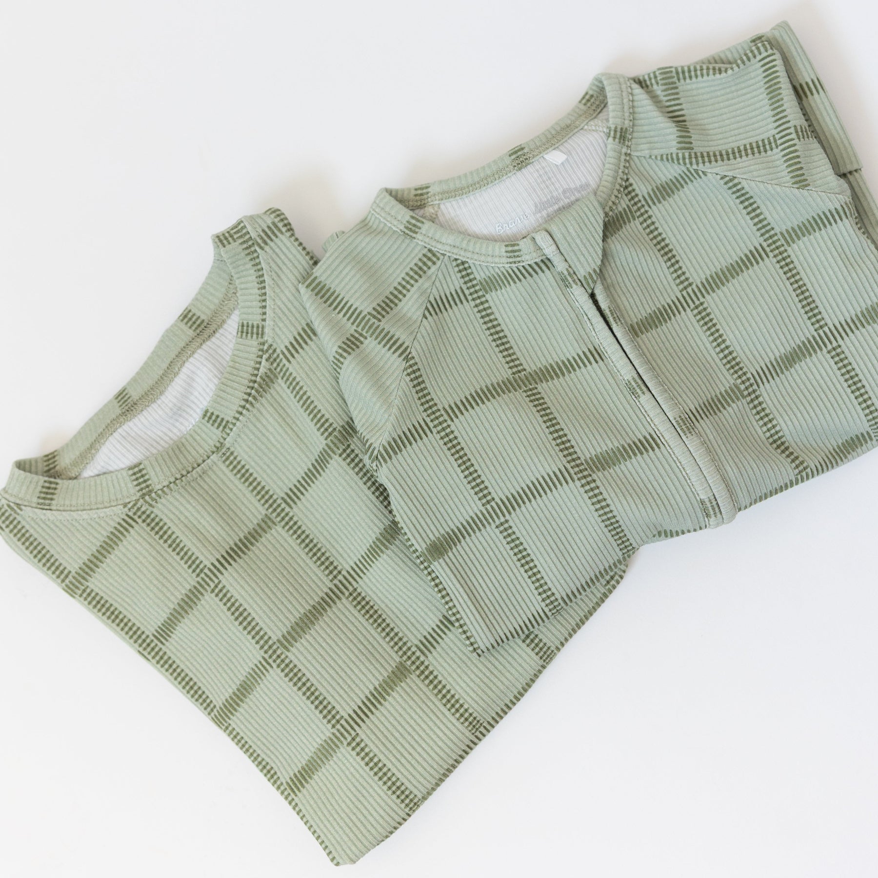 Grid Sage Green Small Ribbed Zip Romper