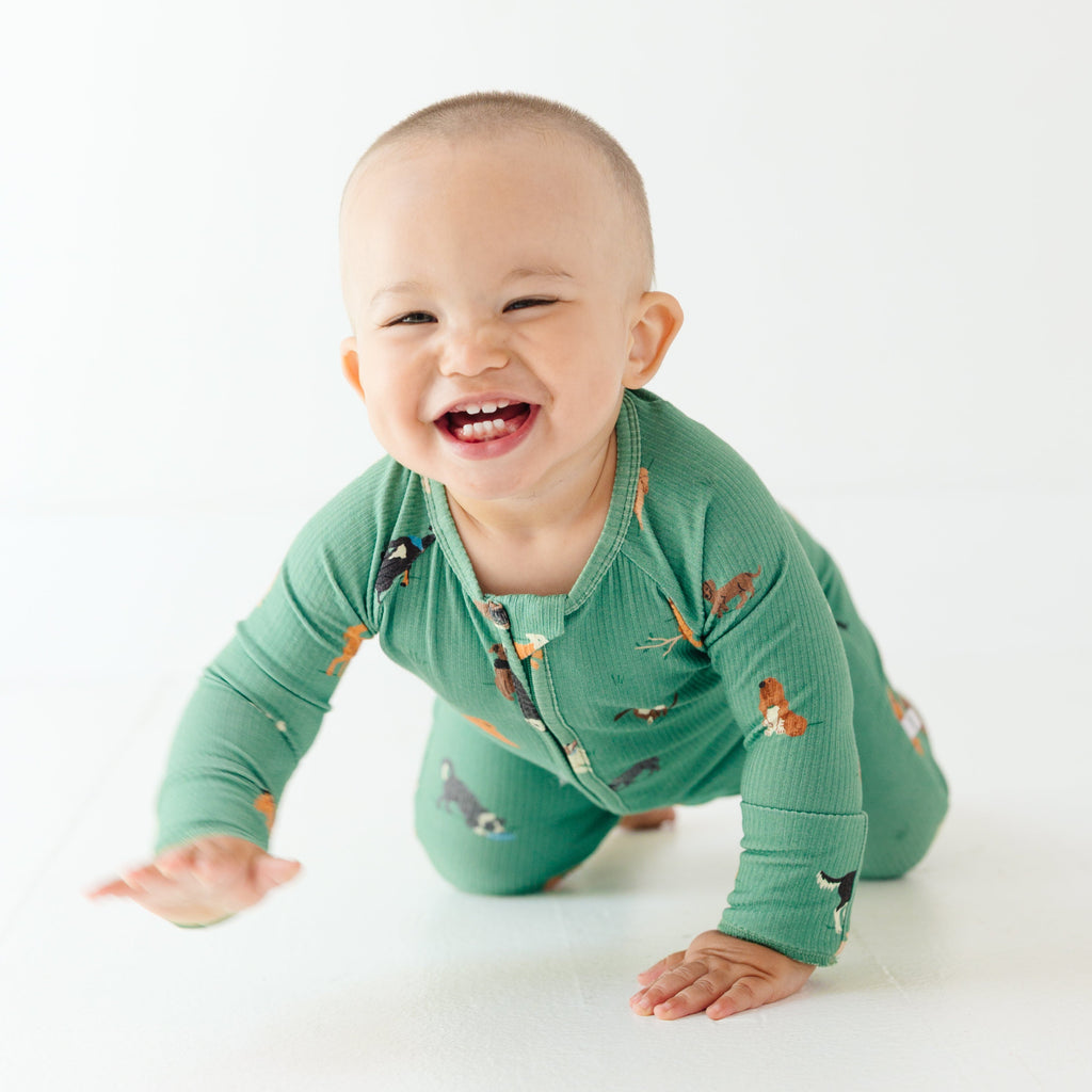 Dogs Green Small Ribbed Zip Romper