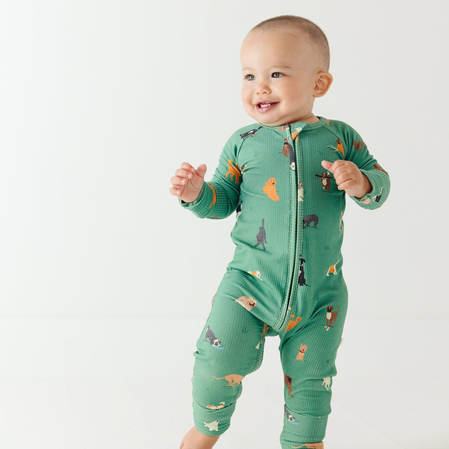 Dogs Green Small Ribbed Zip Romper