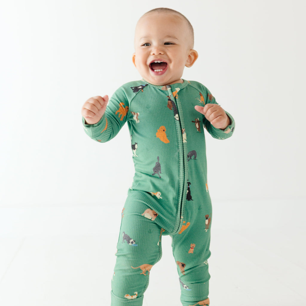 Dogs Green Small Ribbed Zip Romper
