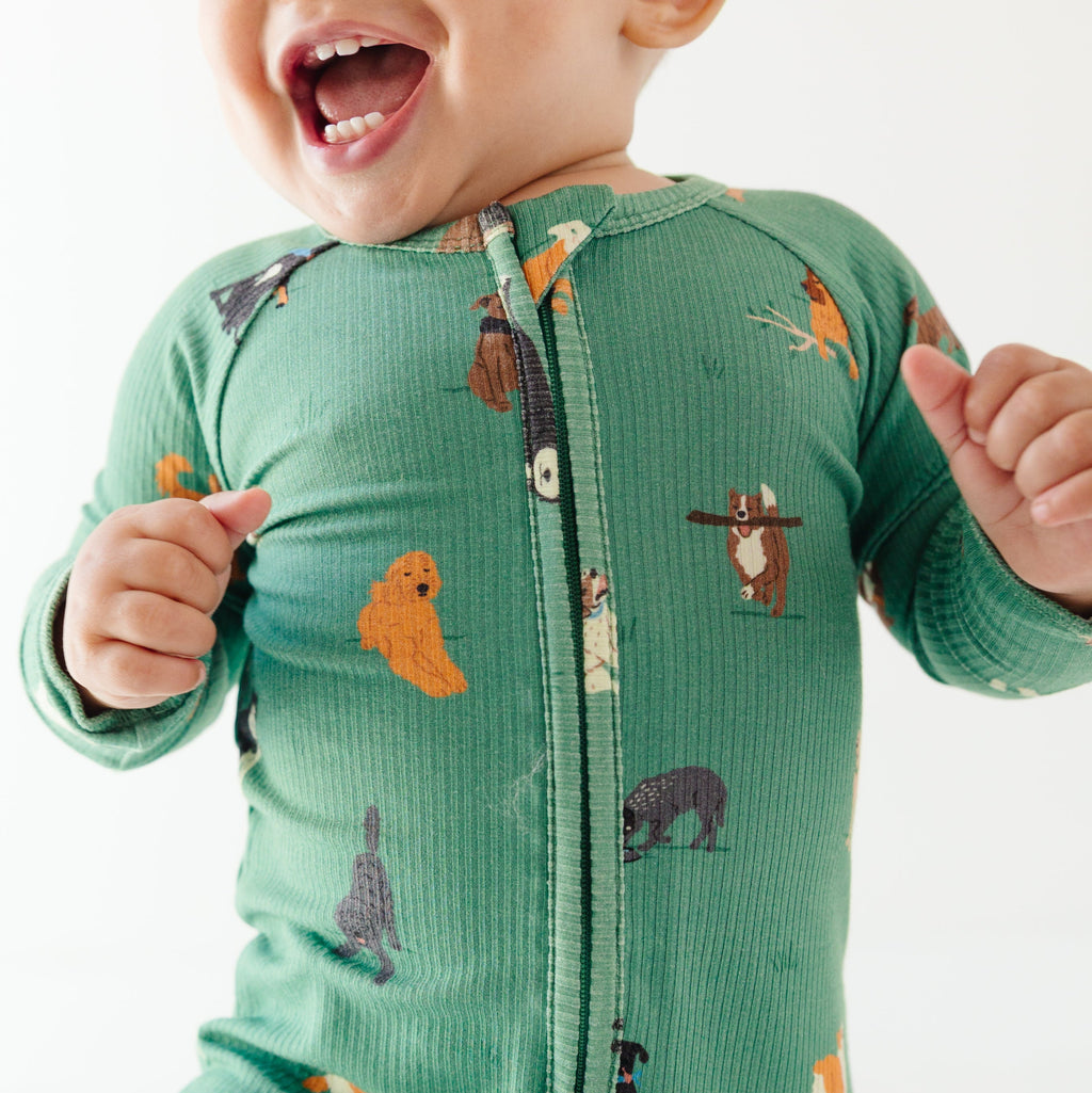 Dogs Green Small Ribbed Zip Romper
