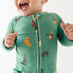 Dogs Green Small Ribbed Zip Romper