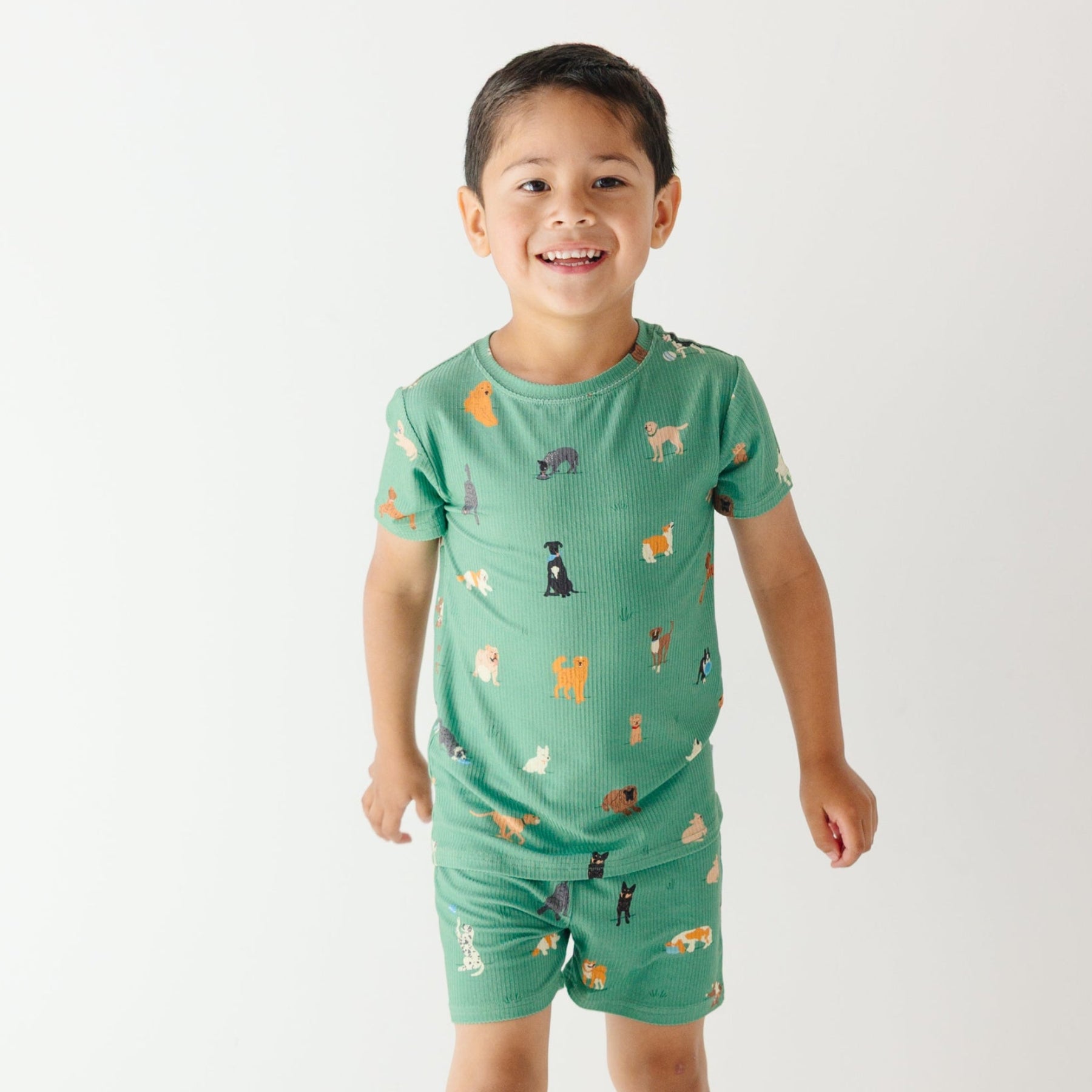 Dogs Green Small Ribbed Shorts Two-Piece Set