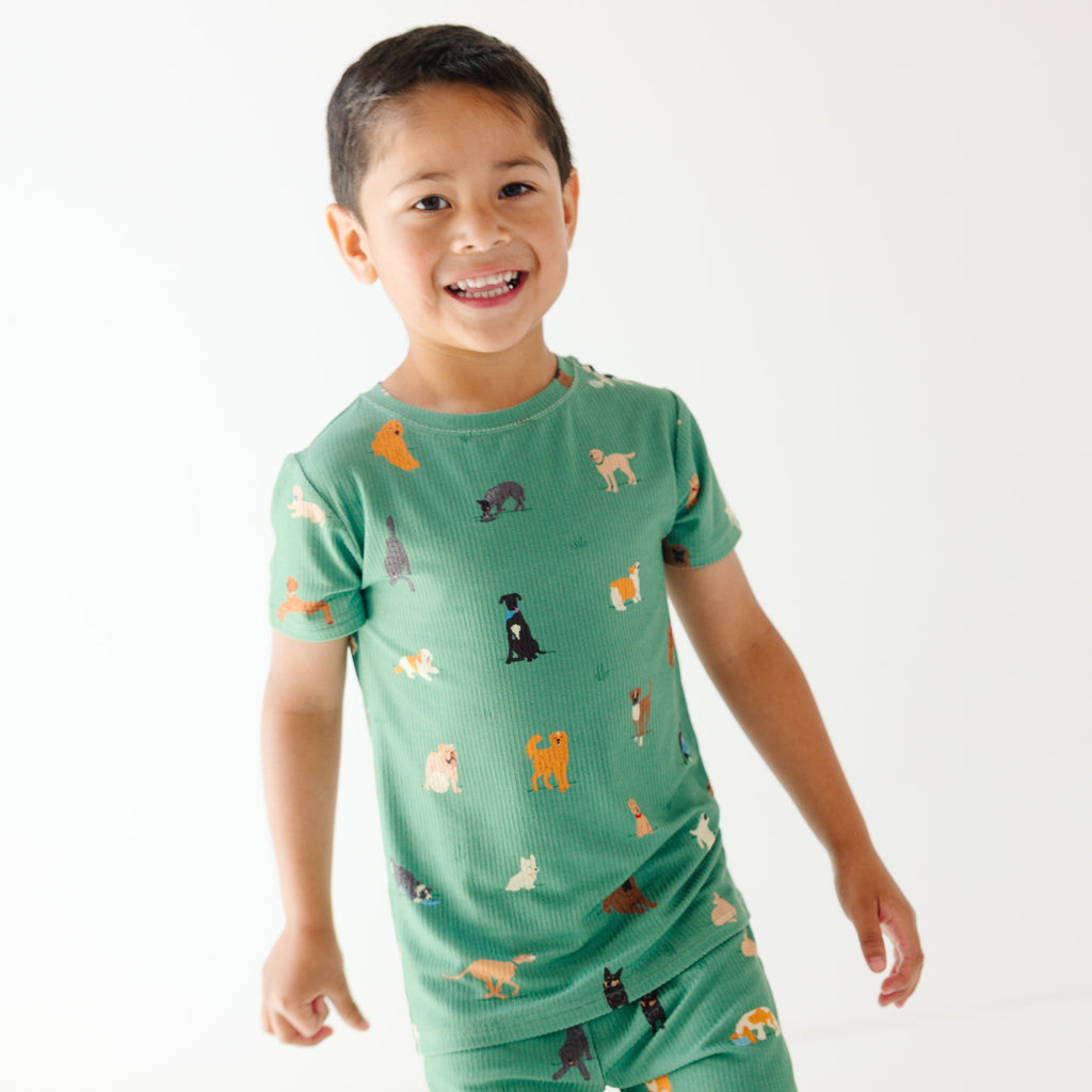 Dogs Green Small Ribbed Shorts Two-Piece Set