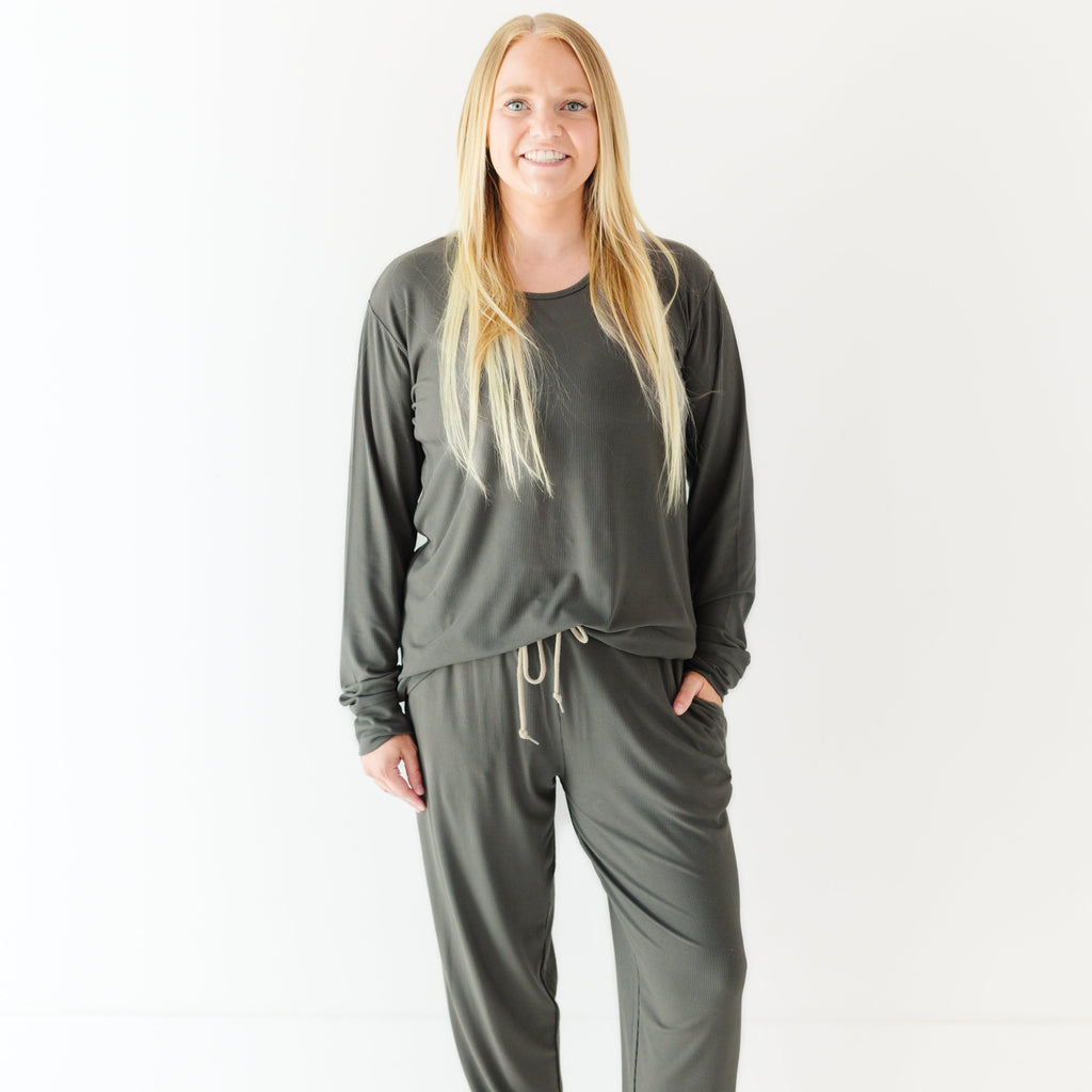 Dark Charcoal Small Ribbed Women's Matching Set