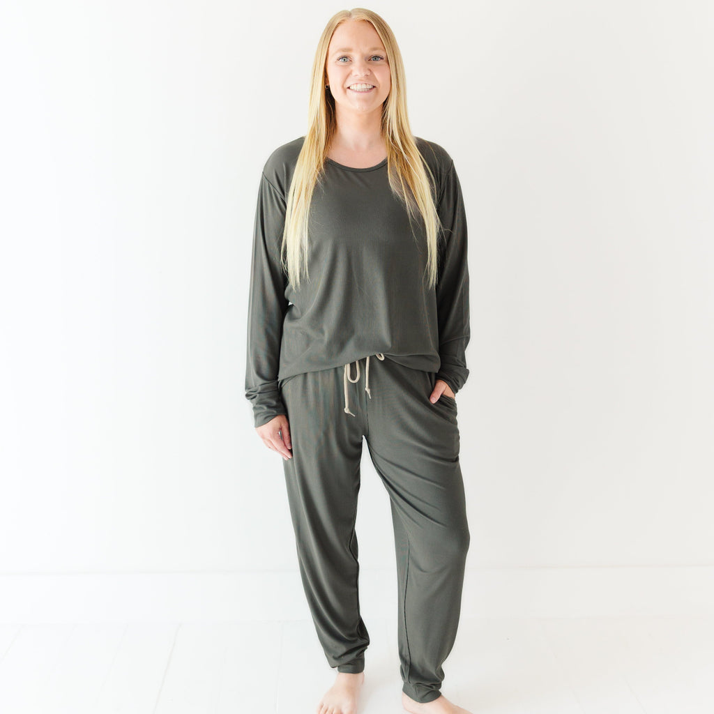 Dark Charcoal Small Ribbed Women's Matching Set